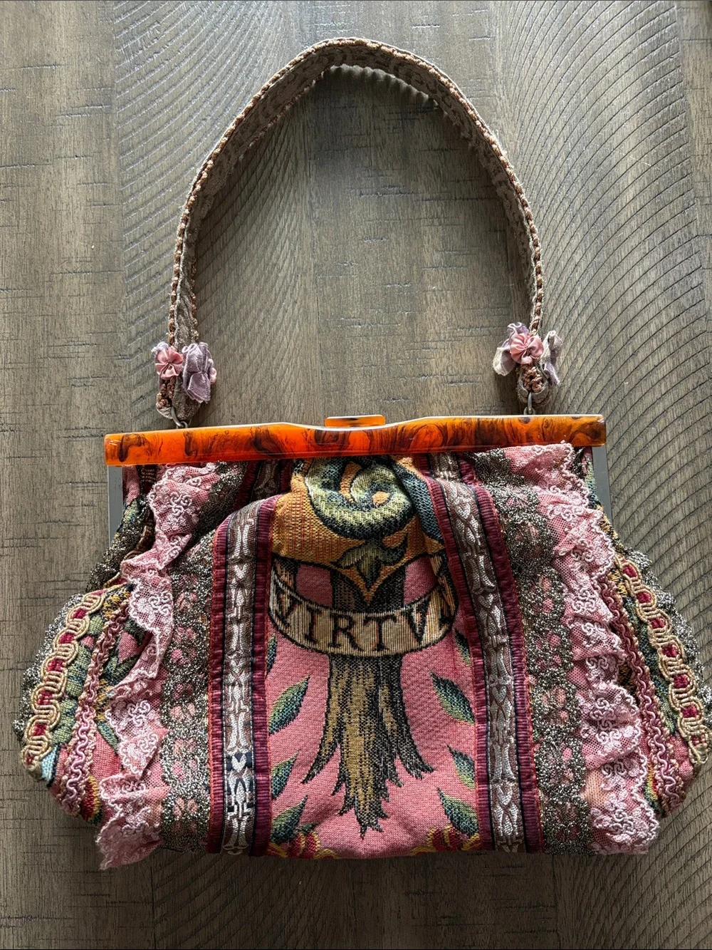 Boho Floral Tapestry Handbag with Pink Accents